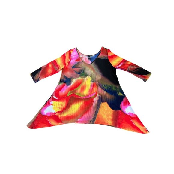 Clara Sun Woo Artsy Tunic Top A-Line Swingy Slinky Knit Watercolor Travel Size L - Picture 2 of 8